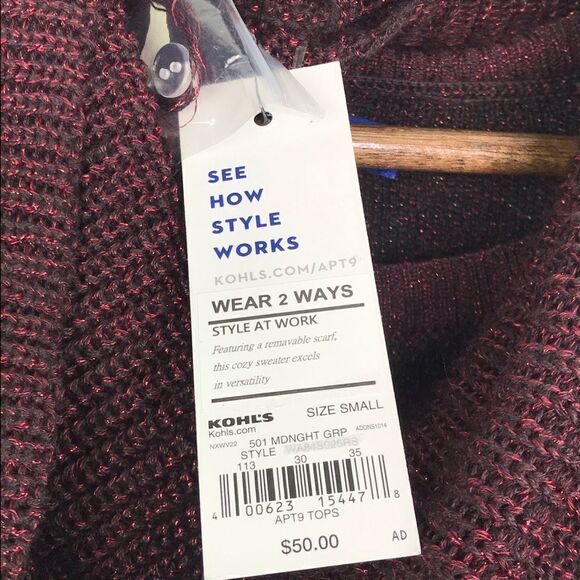 New Apt 9 Women’s Knit Tunic Sweater With Removable Scarf - Picture 4 of 6